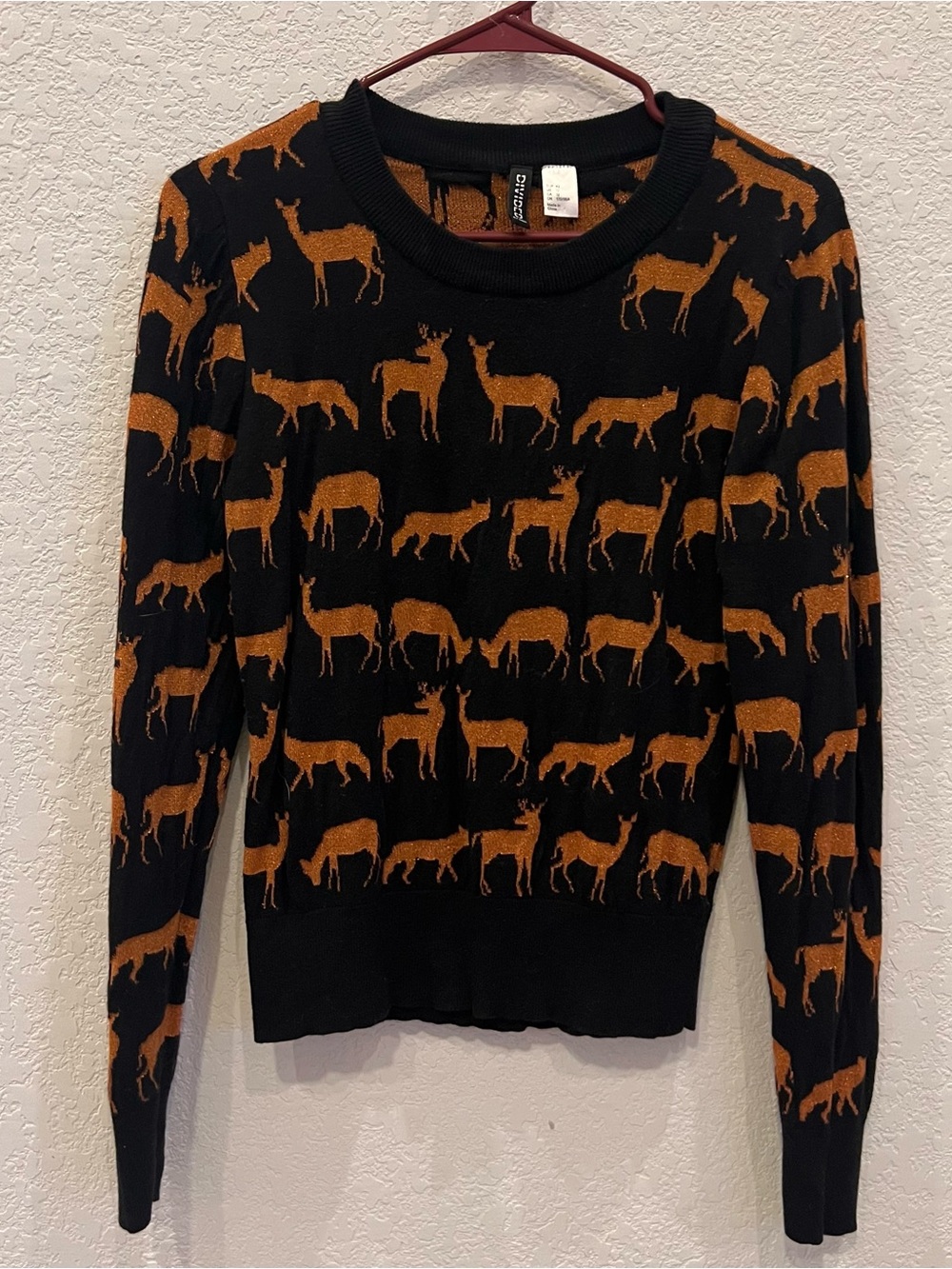 Divided by H&M Black and Rust Deer-Pattern Crewneck Sweater